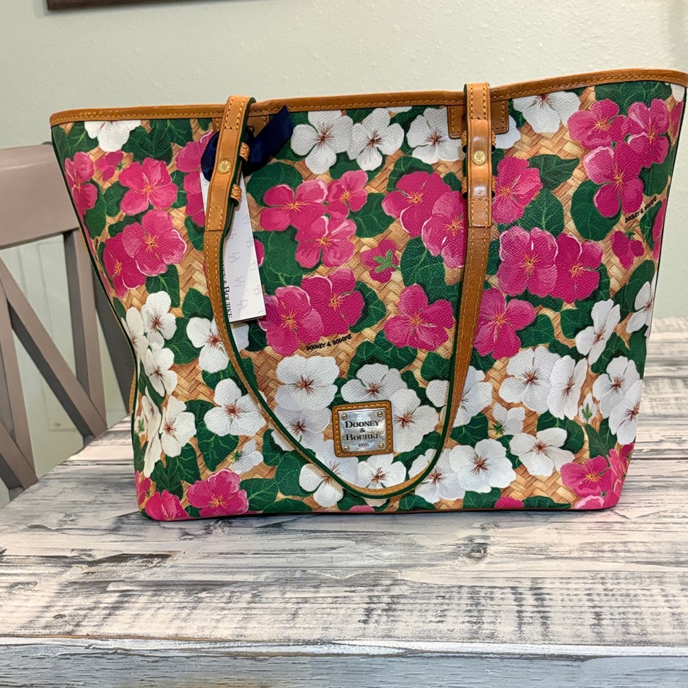 Dooney & Bourke Floral Tote - Pink, Green, and White - Picture 2 of 15